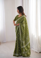 Designer Printed Pure Cotton Saree of Green