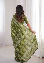 Designer Printed Pure Cotton Saree of Green