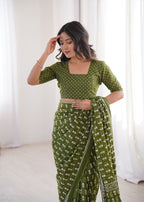 Designer Printed Pure Cotton Saree of Green