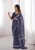Designer Printed Pure Cotton Saree of Blue