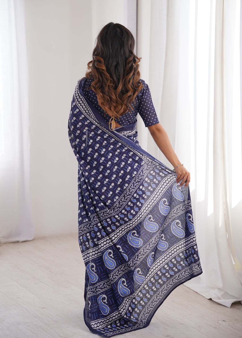 Designer Printed Pure Cotton Saree of Blue