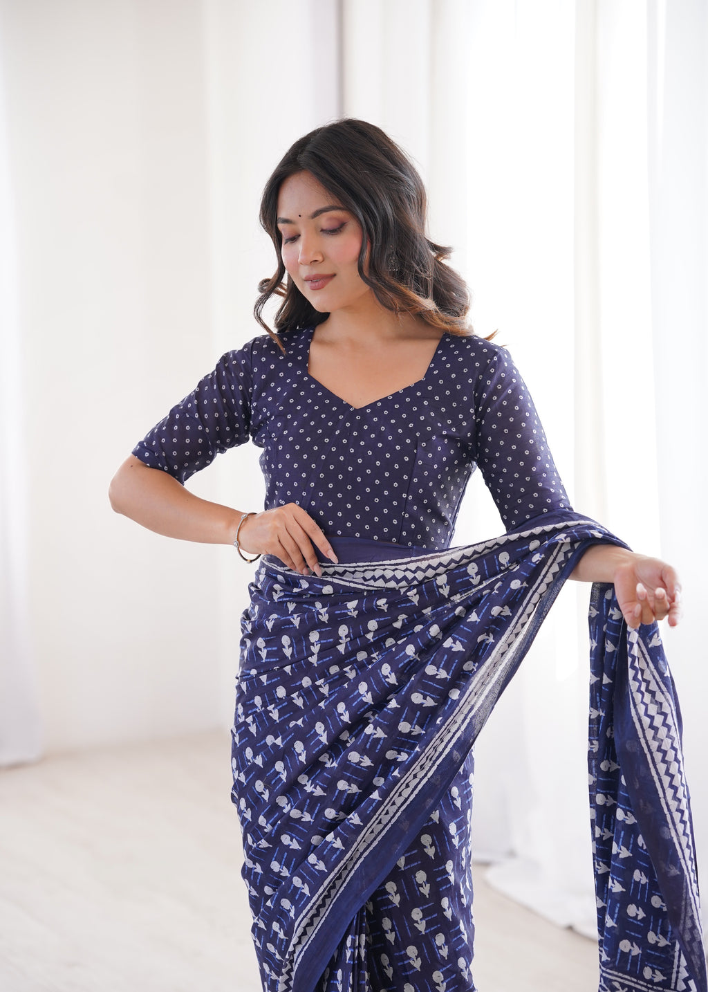 Designer Printed Pure Cotton Saree of Blue