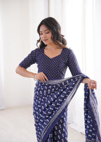 Designer Printed Pure Cotton Saree of Blue