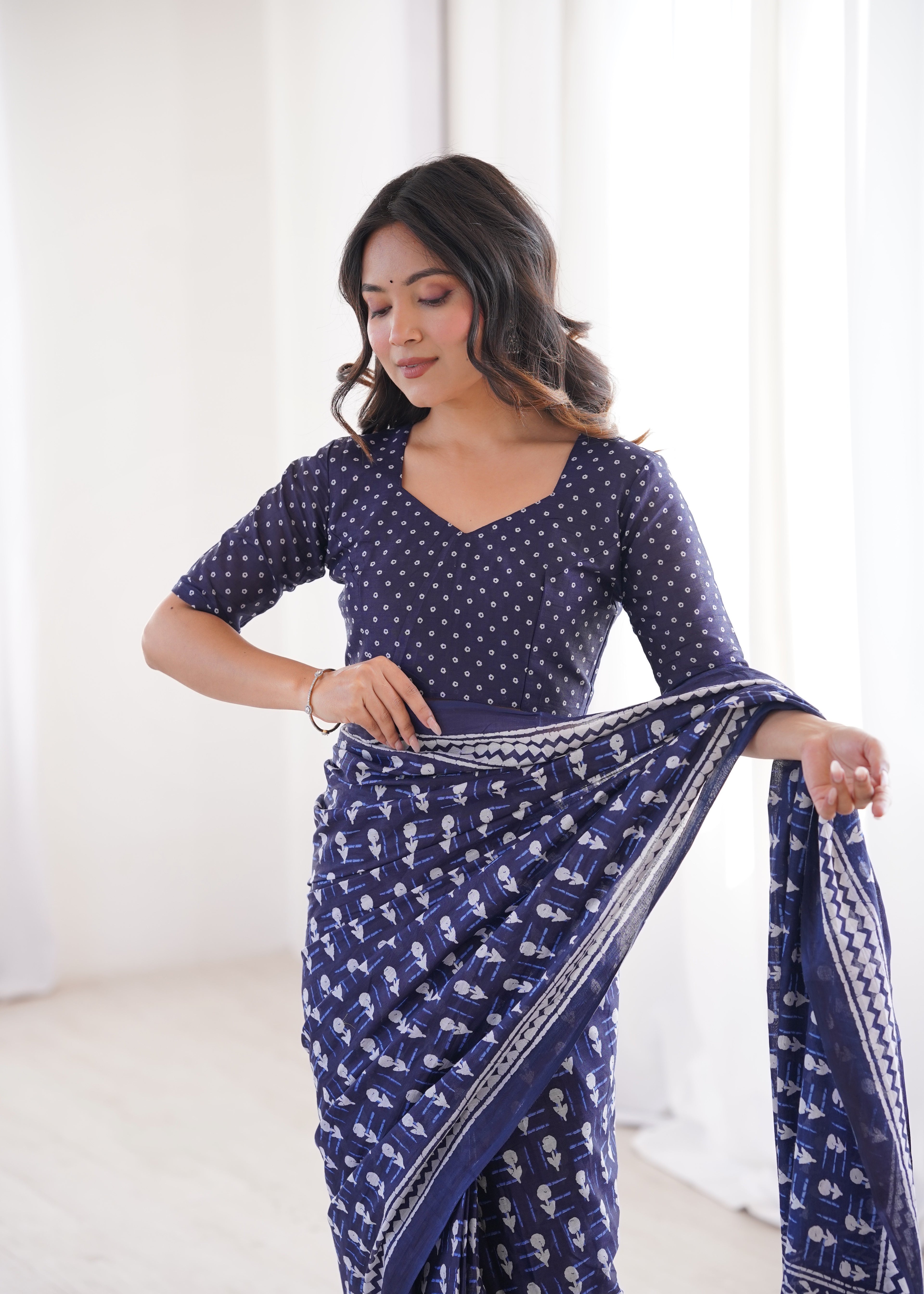 Designer Printed Pure Cotton Saree of Blue