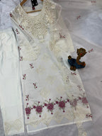 Elegant Straight Kurti Pant Dupatta Set of White