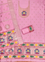 Pink Color Paithani woven Pattern Top, Bottom & Dupatta Dress Material