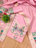 Pink Color Paithani woven Pattern Top, Bottom & Dupatta Dress Material