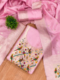 Pink Color Paithani woven Pattern Top, Bottom & Dupatta Dress Material
