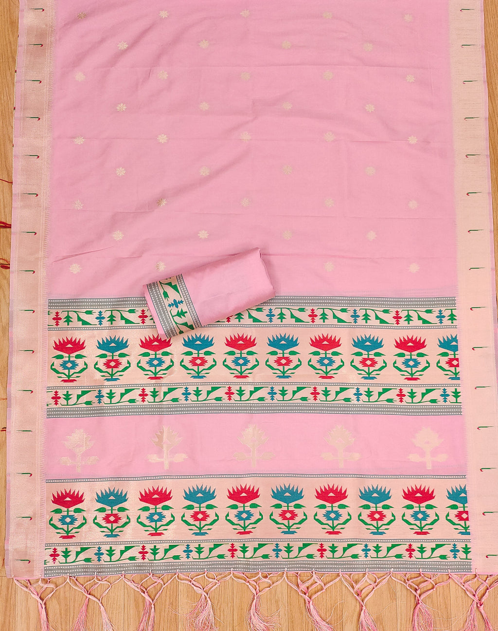 Pink Color Paithani woven Pattern Top, Bottom & Dupatta Dress Material