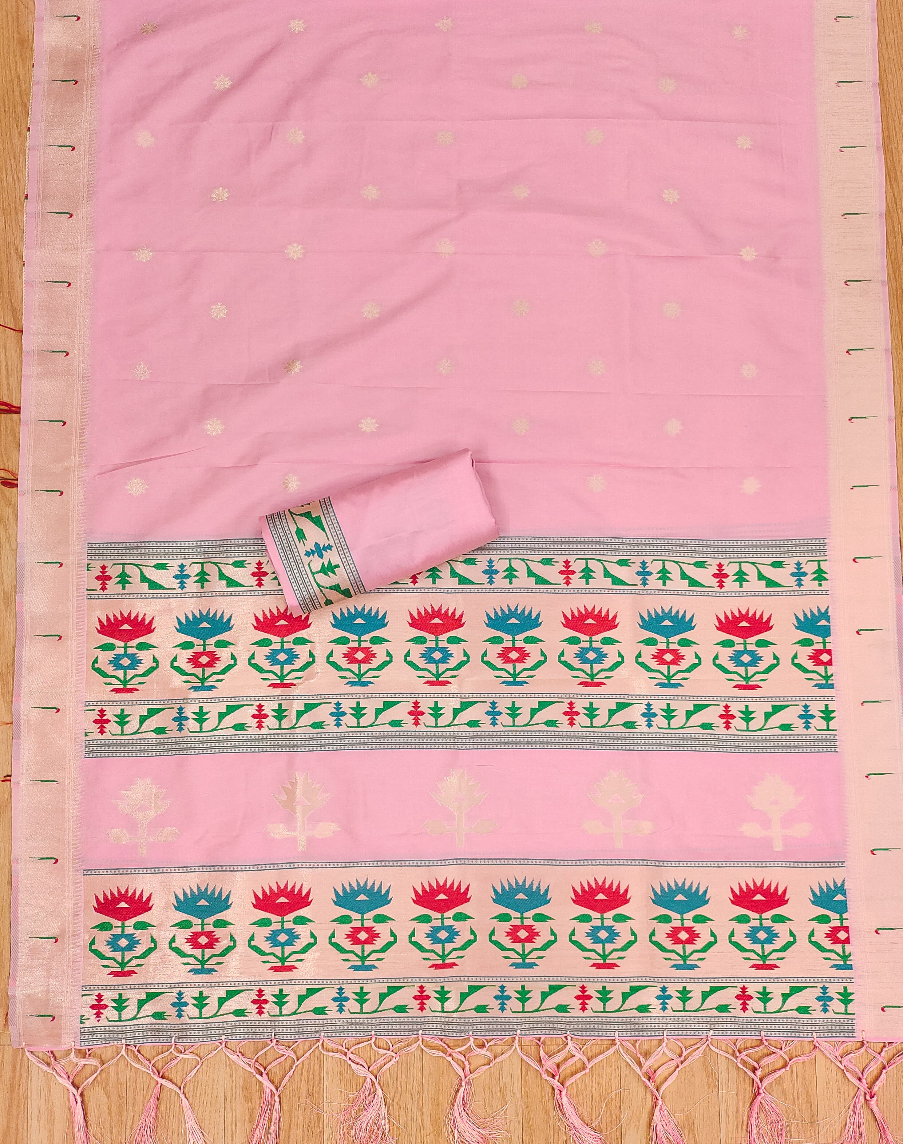 Pink Color Paithani woven Pattern Top, Bottom & Dupatta Dress Material