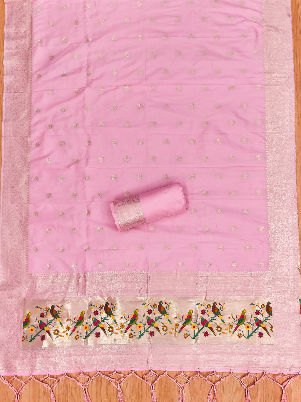 Pink Color Paithani woven Pattern Top, Bottom & Dupatta Dress Material