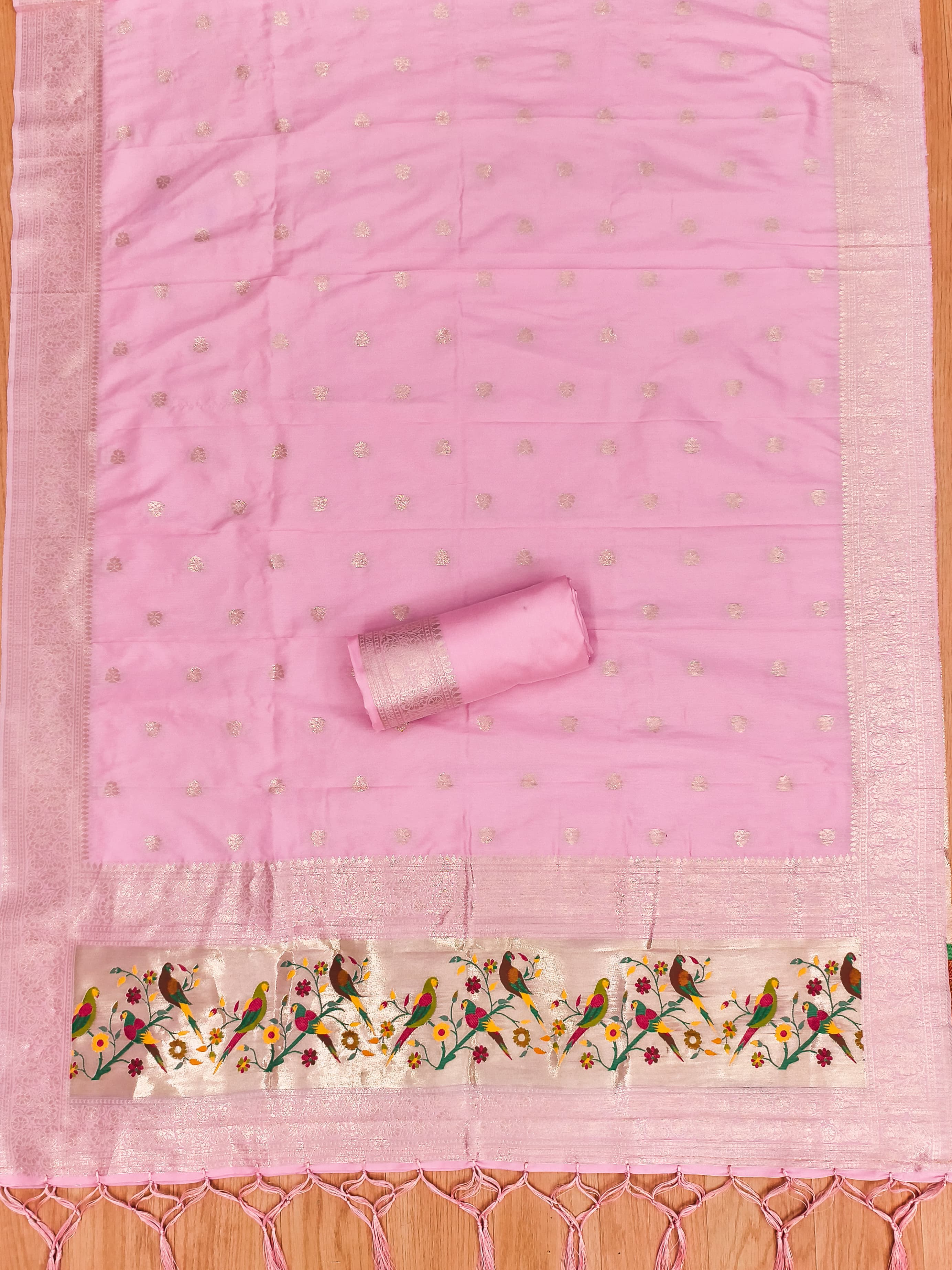 Pink Color Paithani woven Pattern Top, Bottom & Dupatta Dress Material