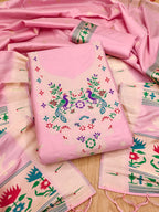 Pink Color Paithani woven Pattern Top, Bottom & Dupatta Dress Material