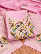 Pink Color Paithani woven Pattern Top, Bottom & Dupatta Dress Material