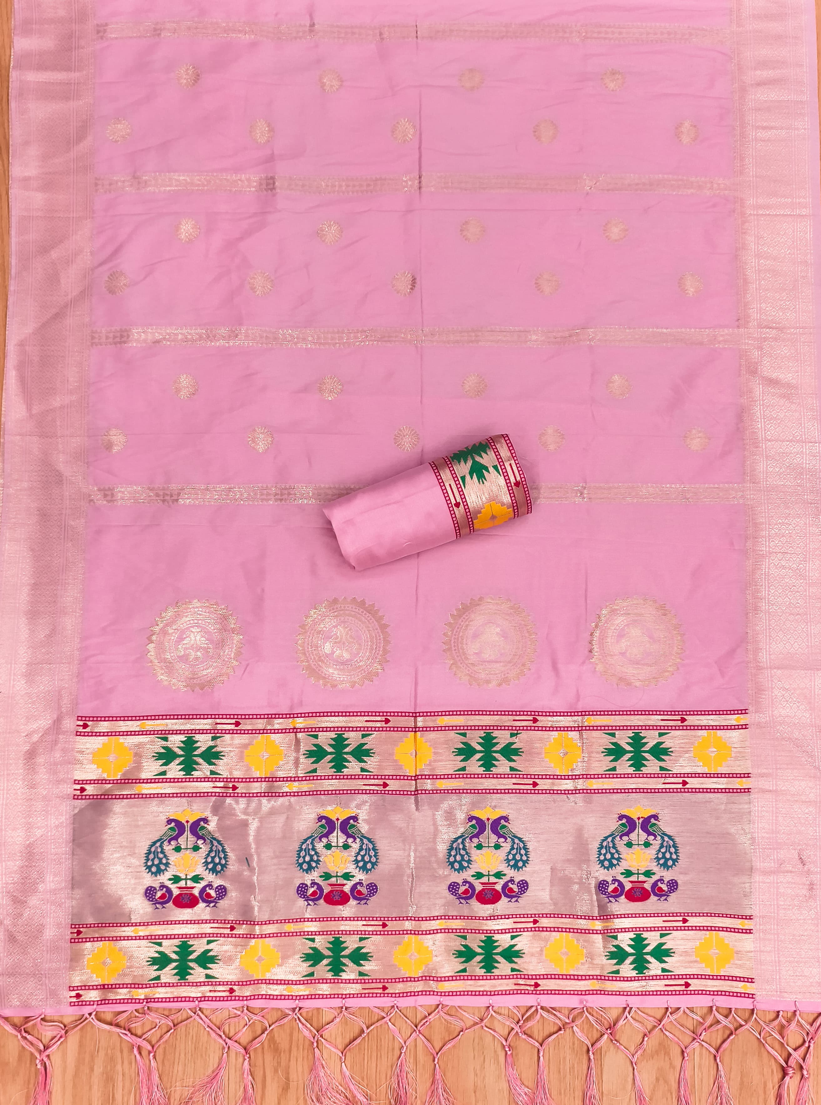 Pink Color Paithani woven Pattern Top, Bottom & Dupatta Dress Material