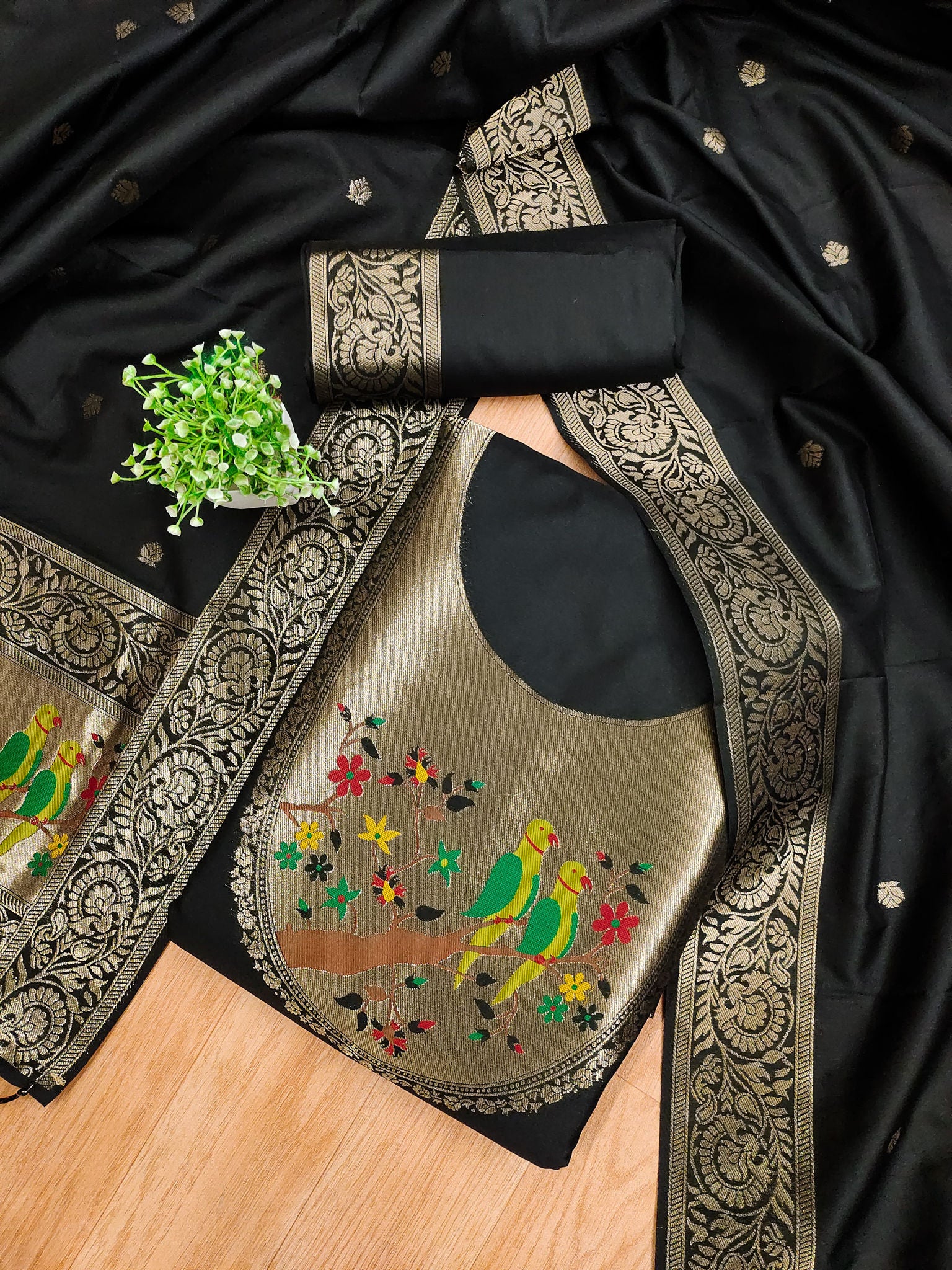 Maharashtra's Royal Heritage Unstitched Dress Material VOL-003 -Black Kalikar