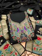 Black Color Paithani woven Pattern Top, Bottom & Dupatta Dress Material