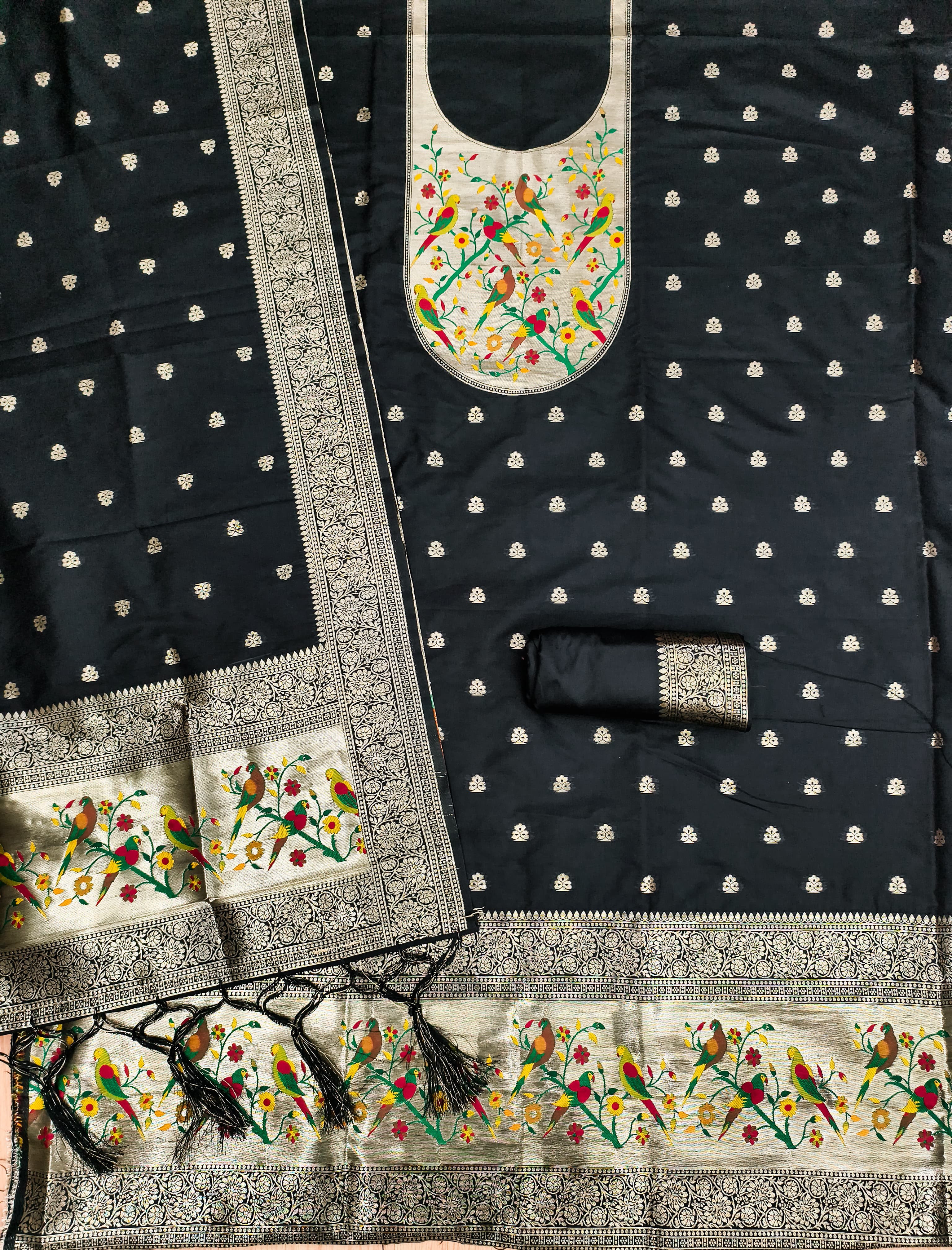 Black Color Paithani woven Pattern Top, Bottom & Dupatta Dress Material