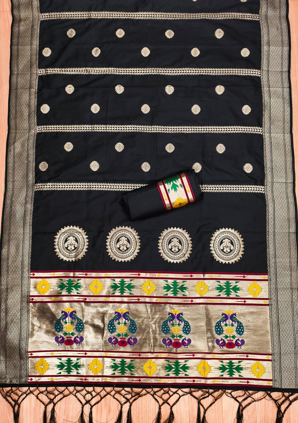 Black Color Paithani woven Pattern Top, Bottom & Dupatta Dress Material