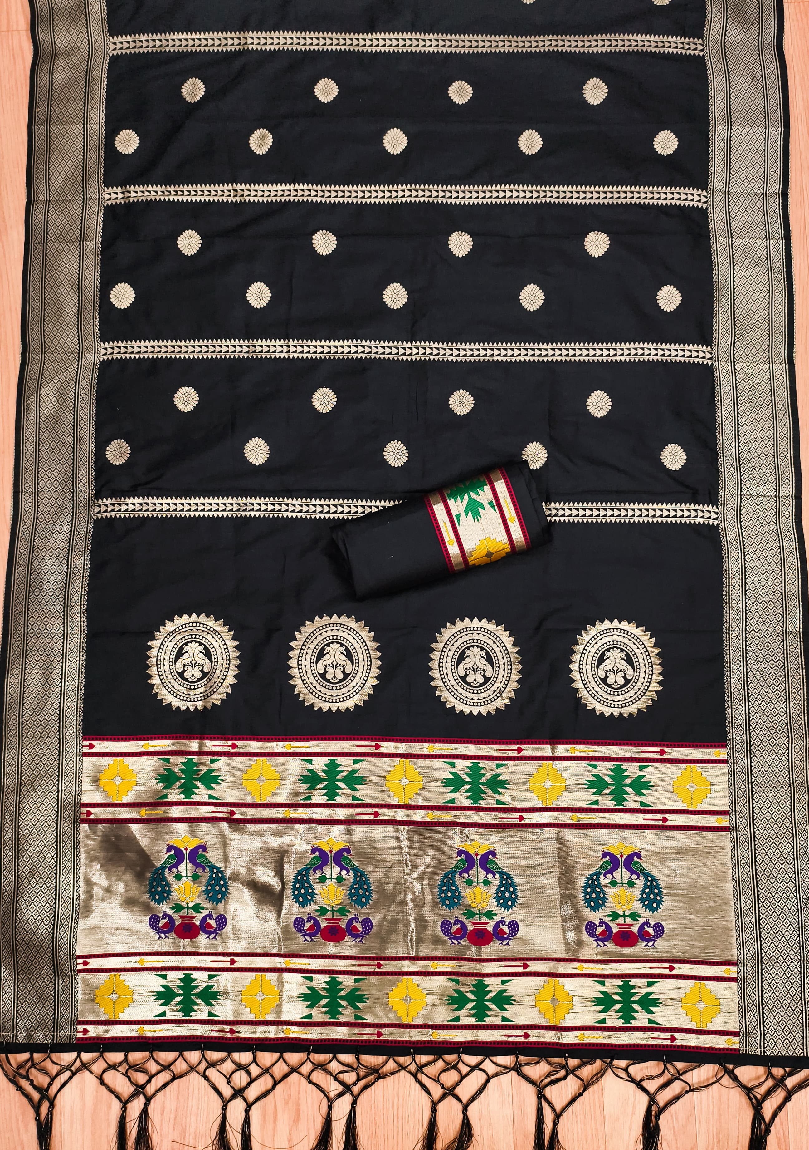 Black Color Paithani woven Pattern Top, Bottom & Dupatta Dress Material