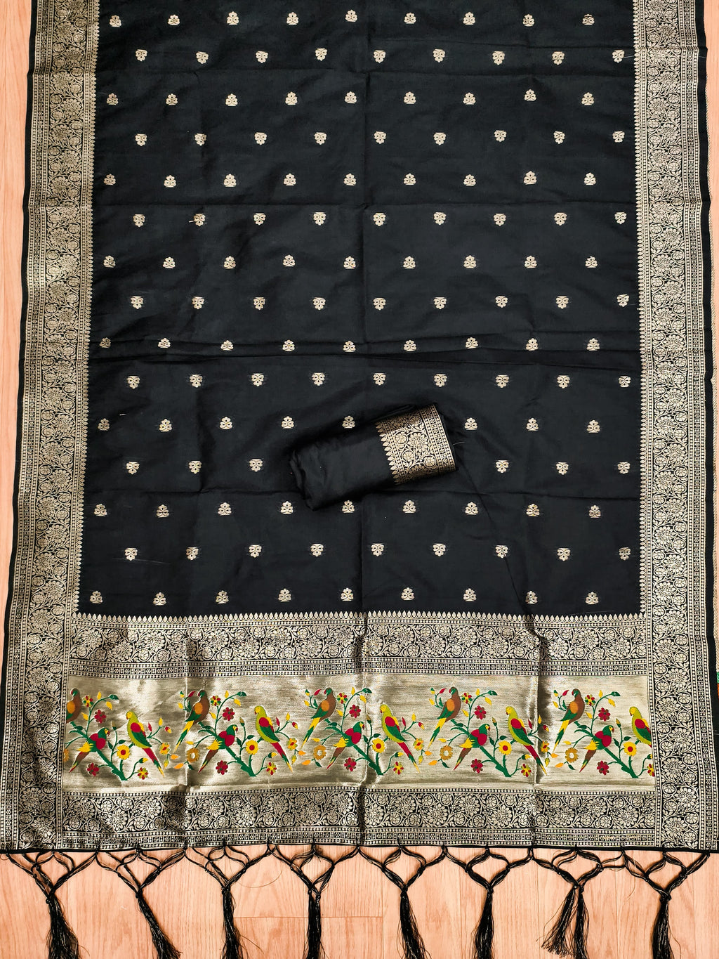 Black Color Paithani woven Pattern Top, Bottom & Dupatta Dress Material