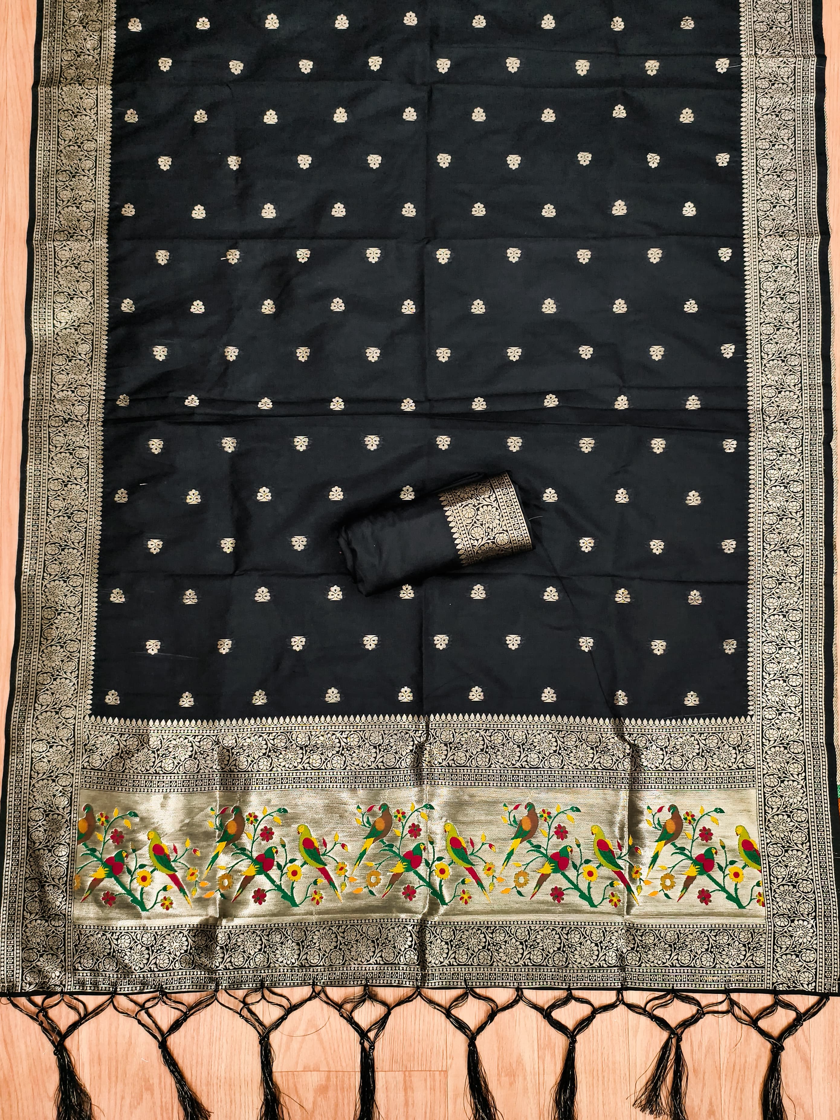 Black Color Paithani woven Pattern Top, Bottom & Dupatta Dress Material