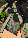 Black Color Paithani woven Pattern Top, Bottom & Dupatta Dress Material