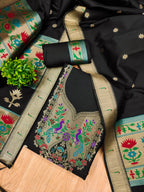 Black Color Paithani woven Pattern Top, Bottom & Dupatta Dress Material