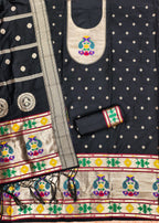 Black Color Paithani woven Pattern Top, Bottom & Dupatta Dress Material