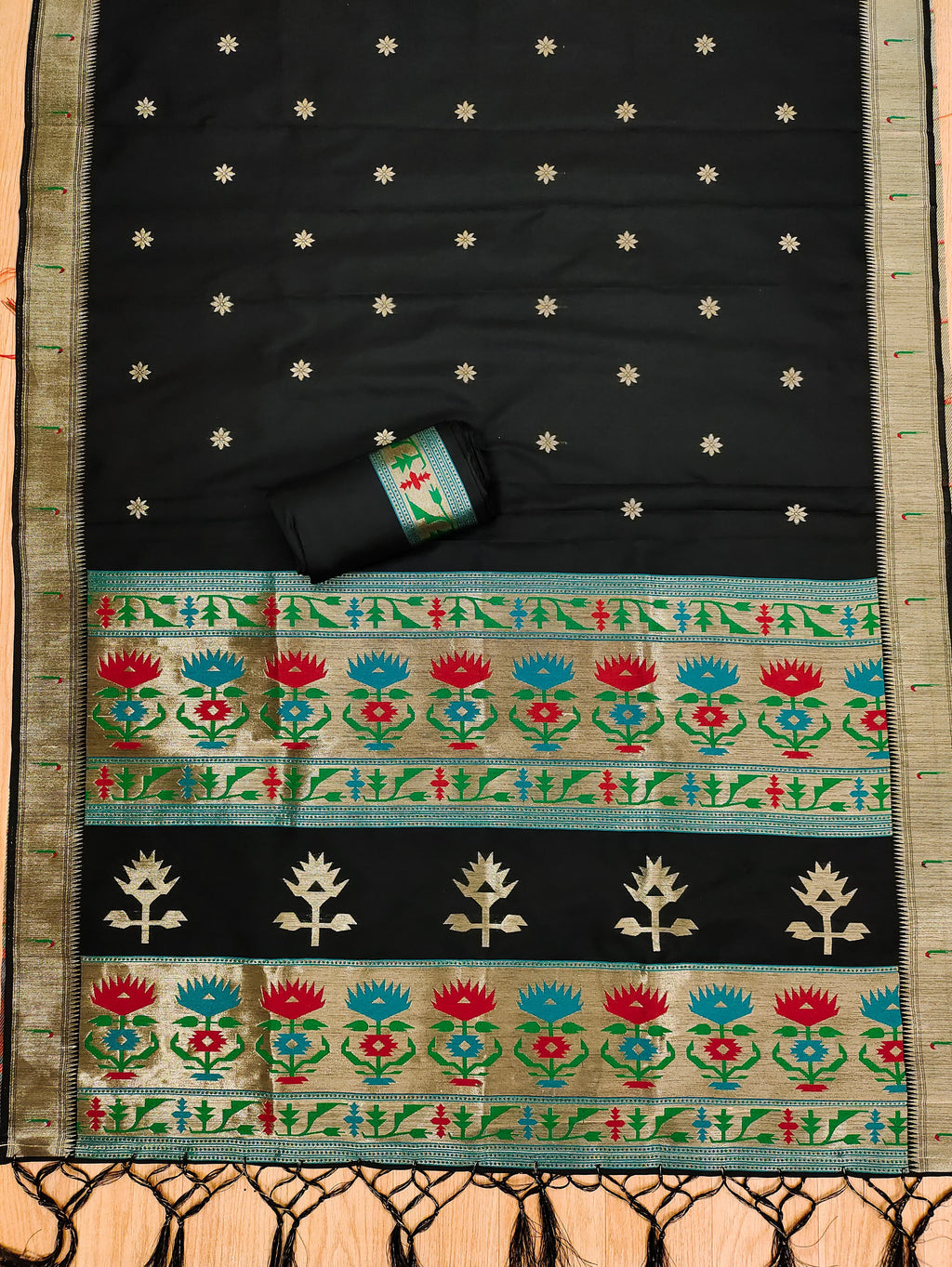 Black Color Paithani woven Pattern Top, Bottom & Dupatta Dress Material