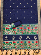 Navy Blue Color Paithani woven Pattern Top, Bottom & Dupatta Dress Material