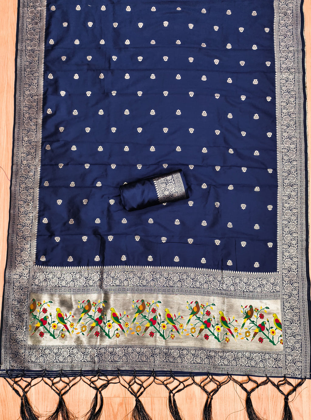 Navy Blue Color Paithani woven Pattern Top, Bottom & Dupatta Dress Material