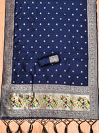 Navy Blue Color Paithani woven Pattern Top, Bottom & Dupatta Dress Material