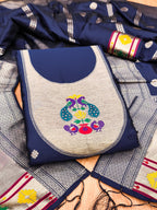 Navy Blue Color Paithani woven Pattern Top, Bottom & Dupatta Dress Material