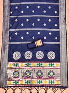 Navy Blue Color Paithani woven Pattern Top, Bottom & Dupatta Dress Material