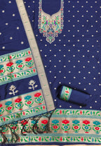Navy Blue Color Paithani woven Pattern Top, Bottom & Dupatta Dress Material