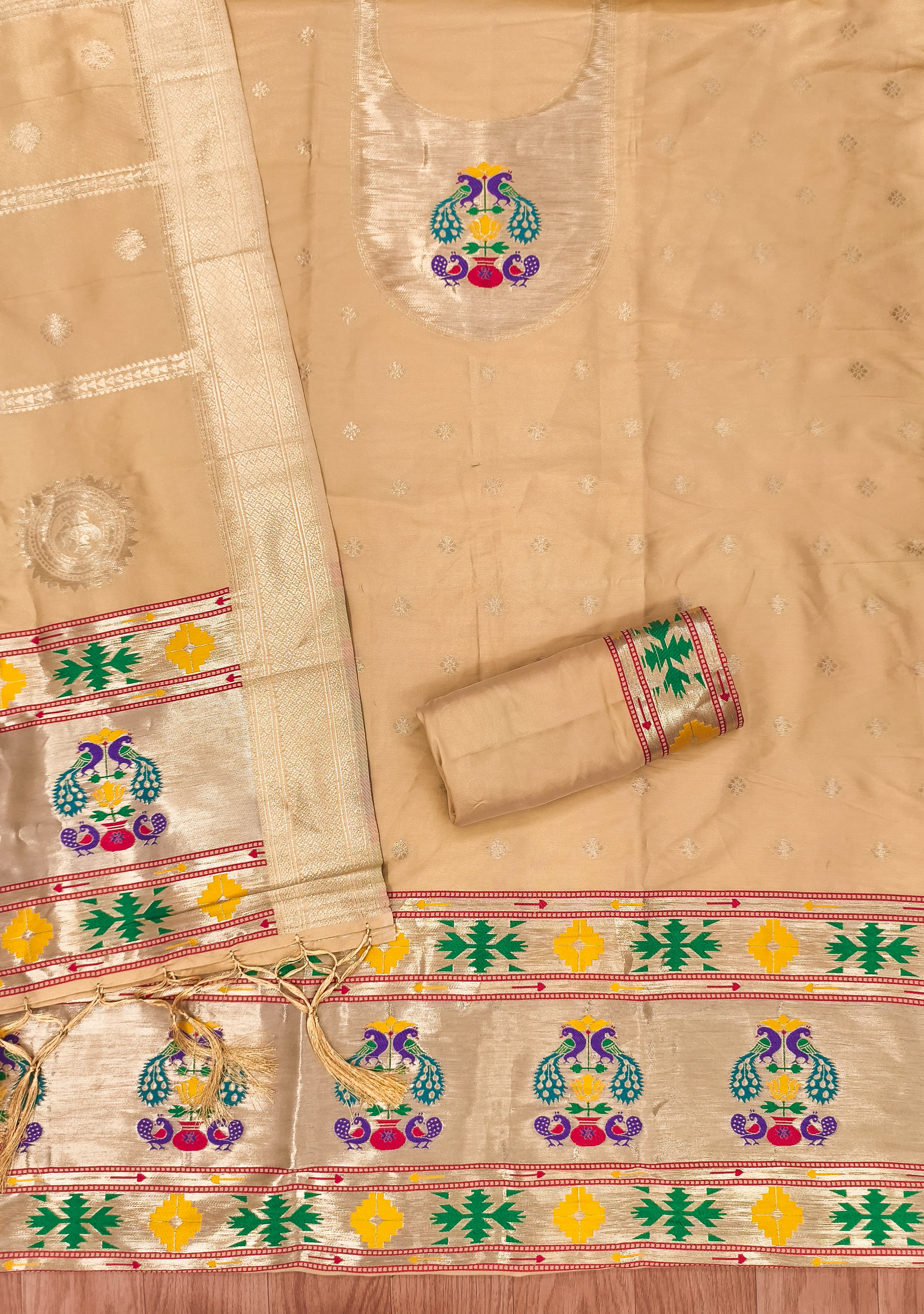 Yellow Color Paithani woven Pattern Top, Bottom & Dupatta Dress Material
