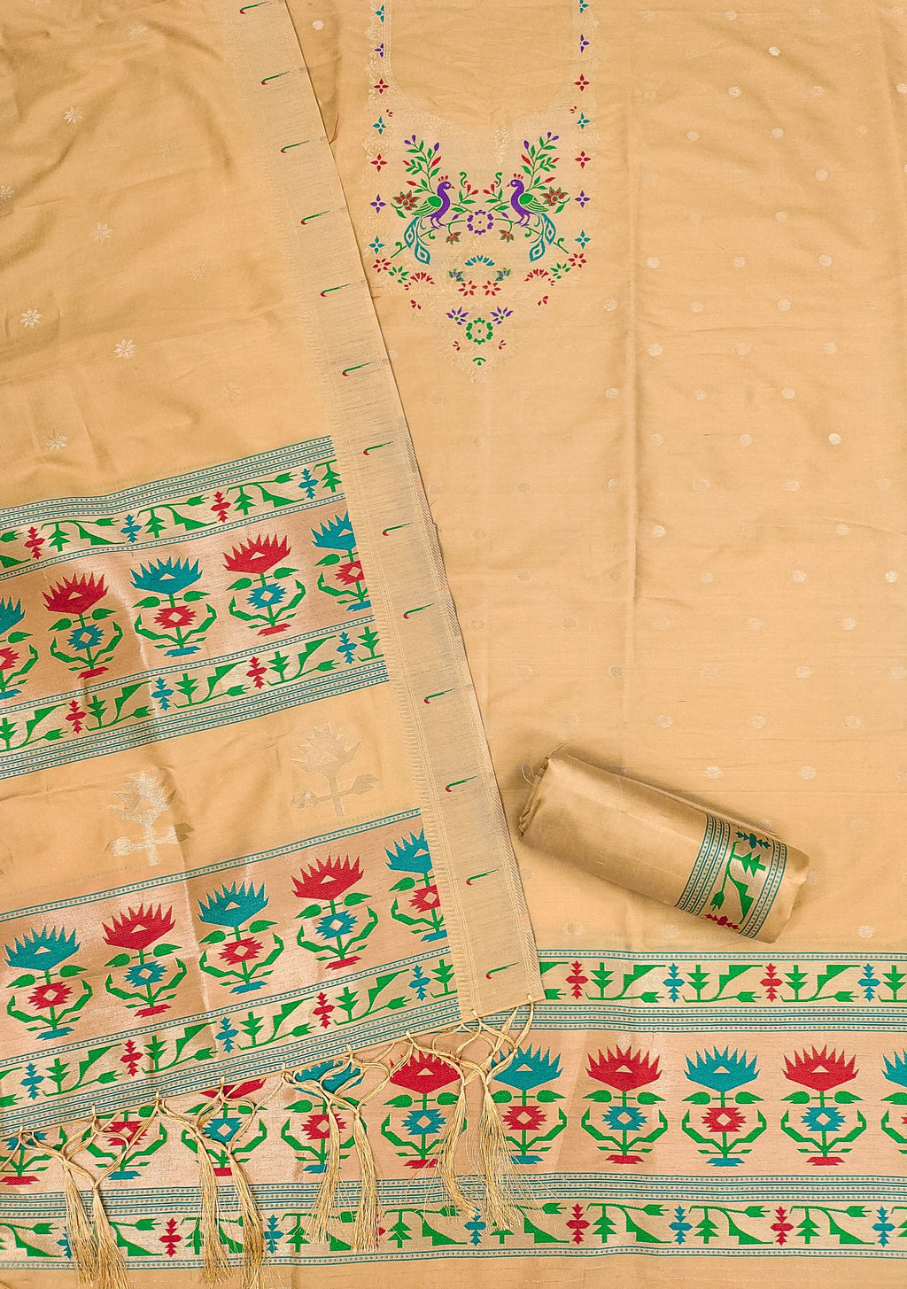 Yellow Color Paithani woven Pattern Top, Bottom & Dupatta Dress Material