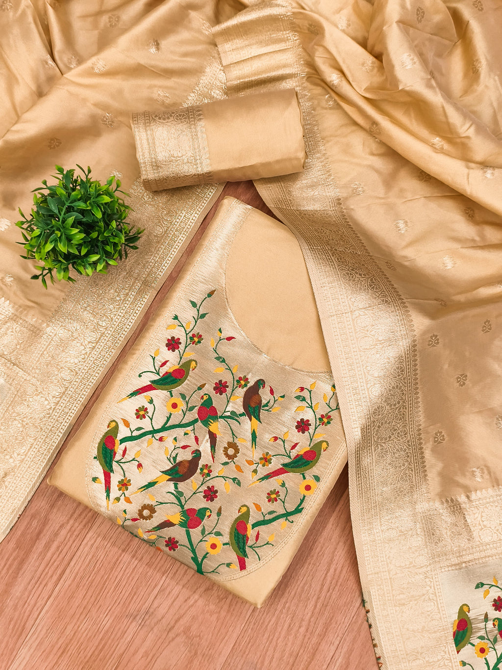 Chiiku Color Paithani woven Pattern Top, Bottom & Dupatta Dress Material