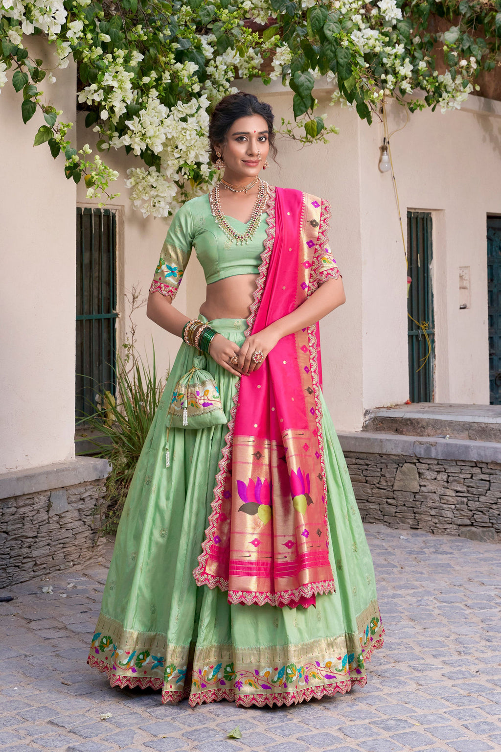 Kalikar Zari Weaving Work With Sequins and Thread Embroidery Scallop Lace Border-2014 Kalikar