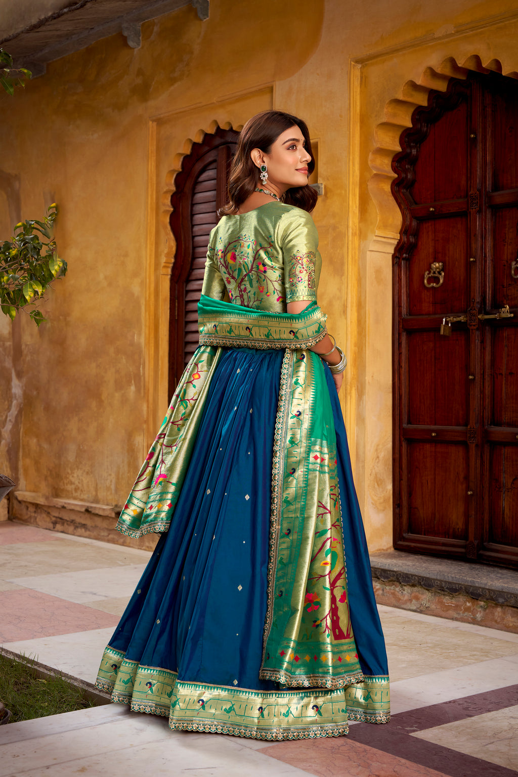 Kalikar Zari Weaving Work With Sequins and Thread Embroidery Scallop Lace Border -2030
