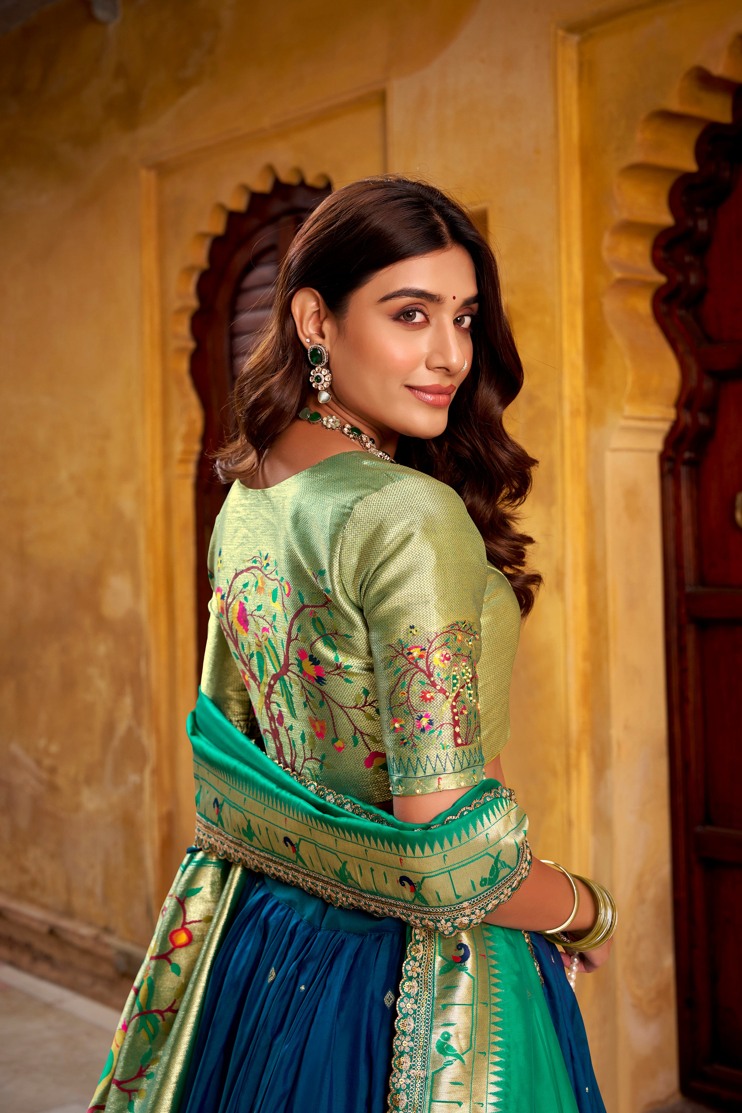 Kalikar Zari Weaving Work With Sequins and Thread Embroidery Scallop Lace Border -2030