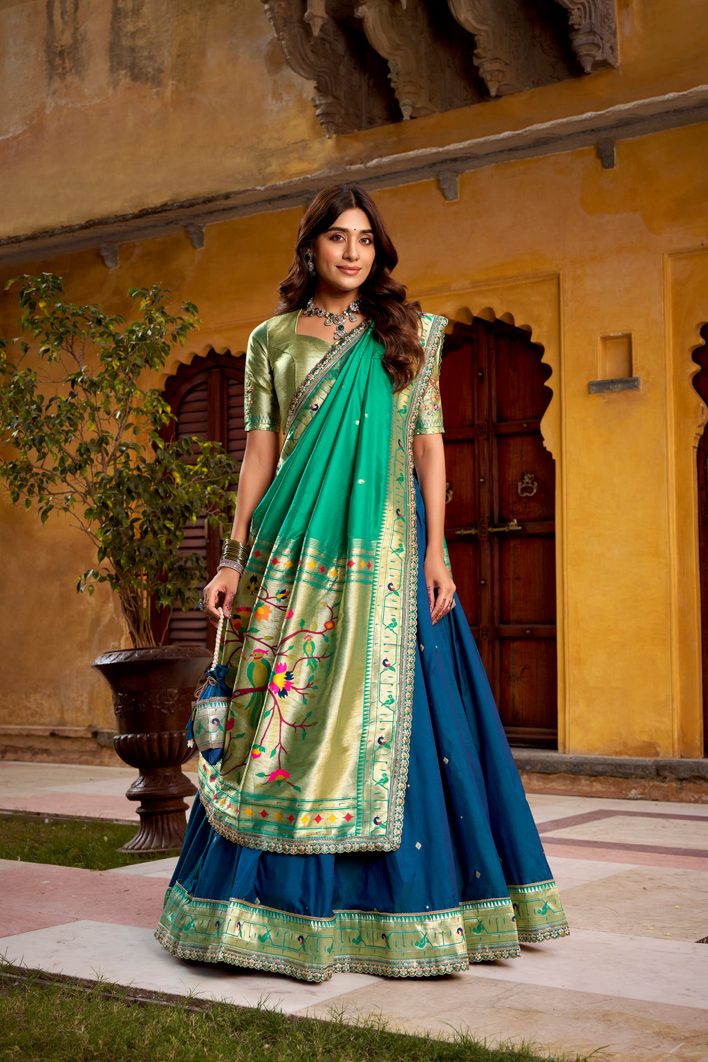 Kalikar Zari Weaving Work With Sequins and Thread Embroidery Scallop Lace Border -2030