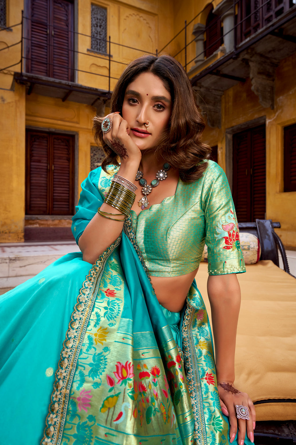 Kalikar Zari Weaving Work With Sequins and Thread Embroidery Scallop Lace Border -2030