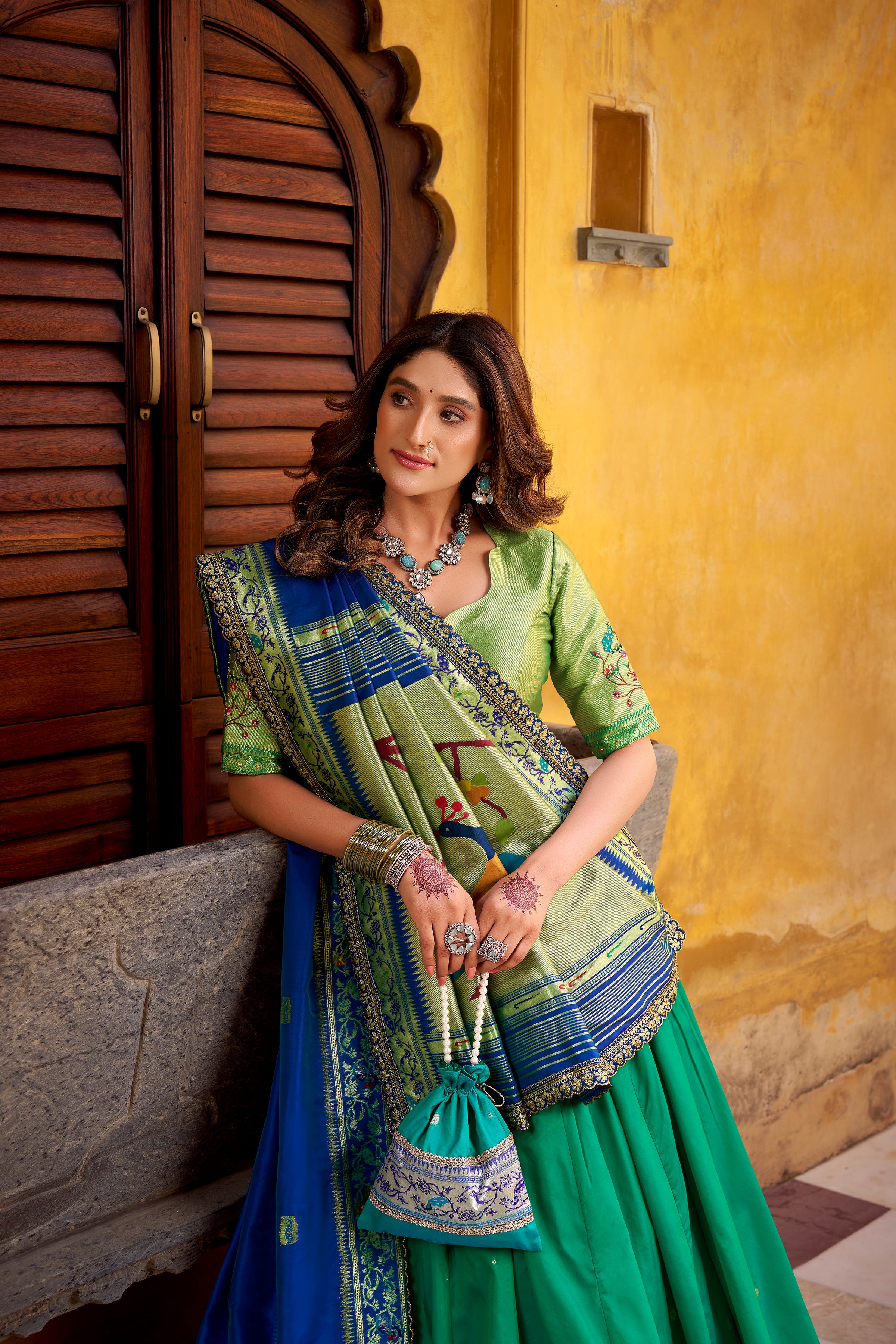 Kalikar Zari Weaving Work With Sequins and Thread Embroidery Scallop Lace Border -2030