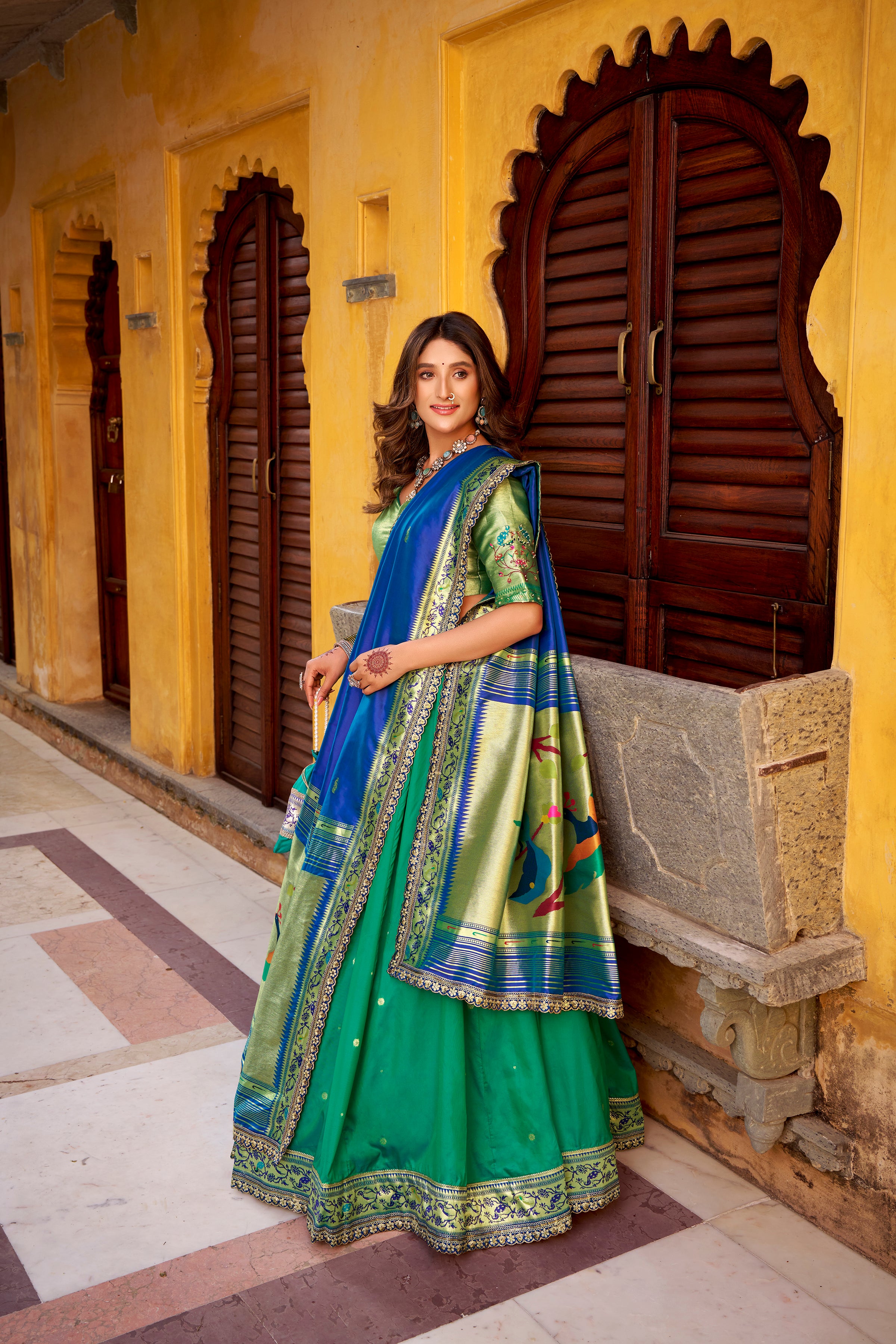 Kalikar Zari Weaving Work With Sequins and Thread Embroidery Scallop Lace Border -2030