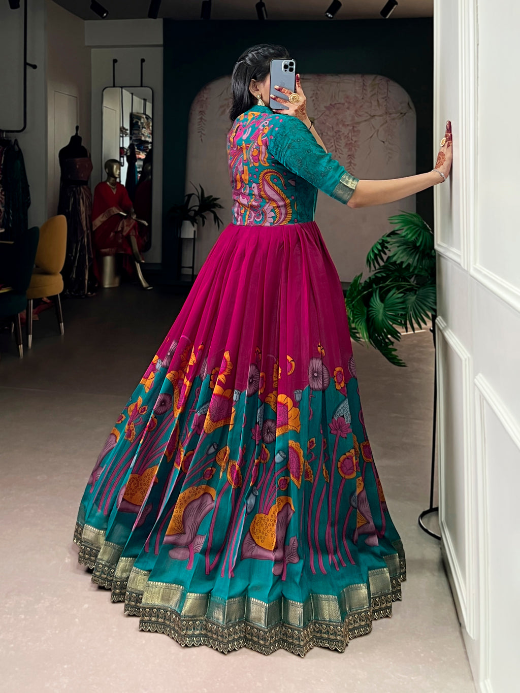 Designer Jari Woven Teal Colour Gown