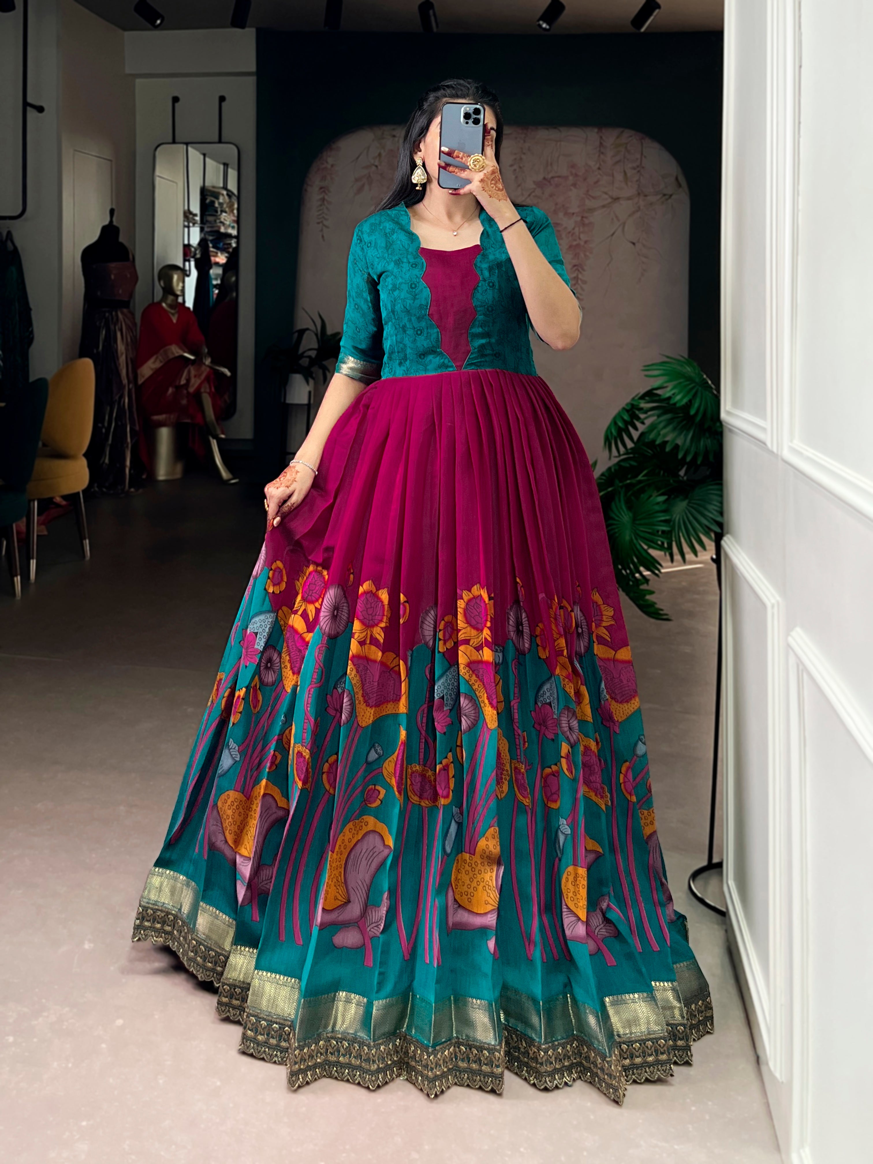 Designer Jari Woven Teal Colour Gown