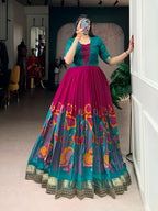 Designer Jari Woven Teal Colour Gown