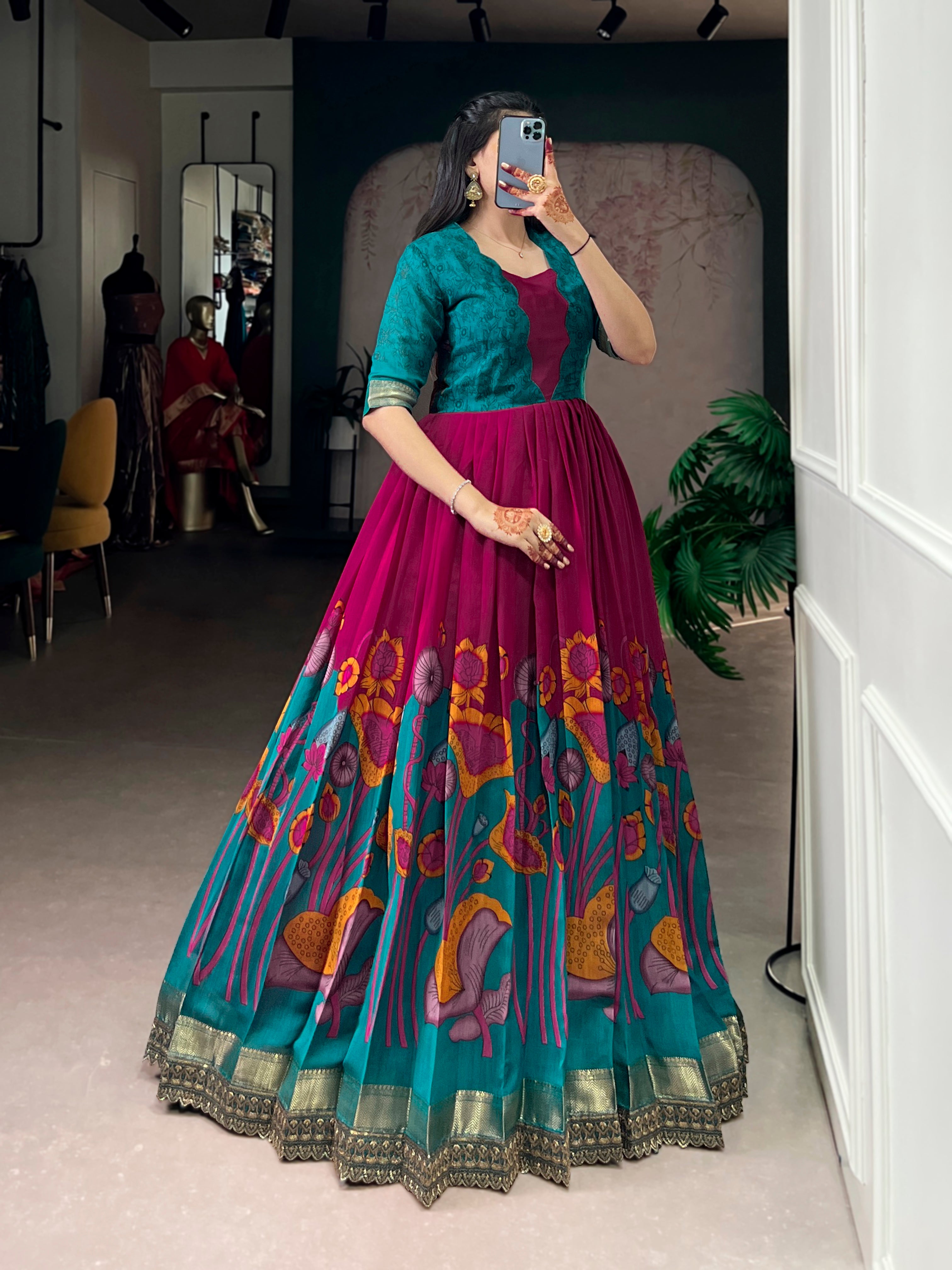 Designer Jari Woven Teal Colour Gown